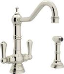 Perrin & Rowe&reg; Polished Nickel 1-Hole Kitchen Mixer with Double Lever Handle and Sidespray 