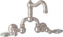 Wall Mount Bridge Bathroom Sink Faucet with Double Crystal Lever Handle in Satin Nickel