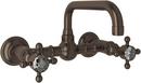 Wall Mount Bridge Bathroom Sink Faucet with Double Crystal Cross Handle in Tuscan Brass
