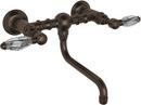 Wall Mount Bridge Bathroom Sink Faucet with Double Crystal Lever Handle in Tuscan Brass