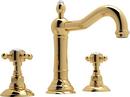 Deckmount Widespread Bathroom Sink Faucet with Double Crystal Cross Handle in Inca Brass