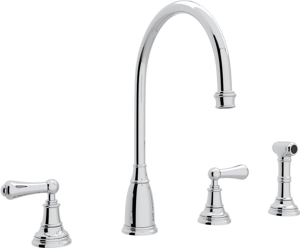 Perrin & Rowe&reg; Polished Chrome 4-Hole Column Spout Kitchen Faucet with Double Lever Handle 