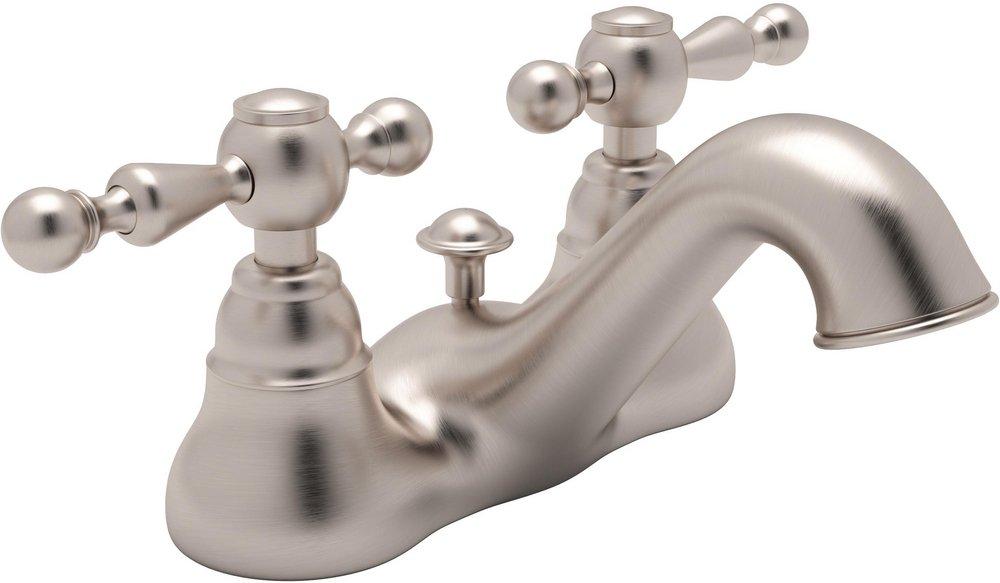 ROHL&reg; Satin Nickel Deckmount Bathroom Sink Faucet with Double Lever Handle 