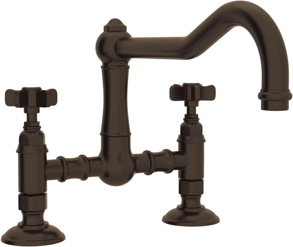ROHL&reg; Tuscan Brass Bridge Kitchen Faucet with Double Cross Handle 