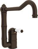 1-Hole Kitchen Faucet with Single Porcelain Lever Handle and Column Spout in Tuscan Brass