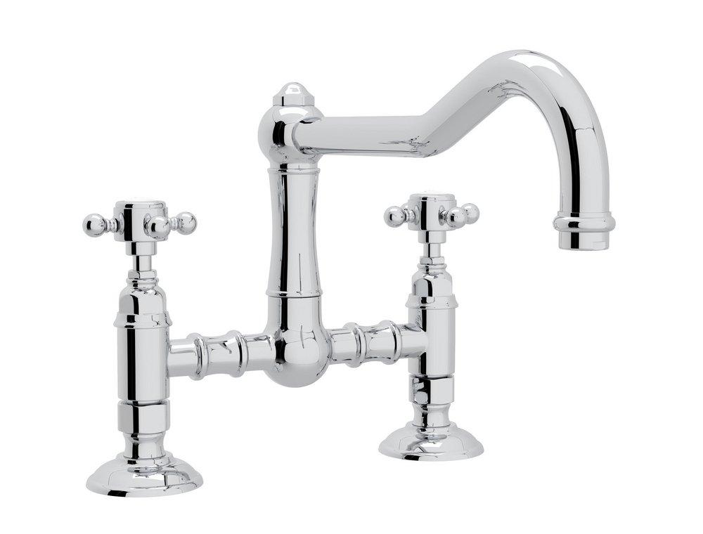 ROHL&reg; Polished Chrome 2-Hole Deckmount Bridge Kitchen Faucet with Double Cross Handle 