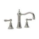 Perrin & Rowe&reg; Satin Nickel 1.2 gpm 3-Hole Deckmount Widespread Lavatory Faucet with Double Metal and Porcelain Lever Handle 
