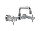 Two Handle Wall Mount Bridge Bathroom Sink Faucet in Polished Chrome