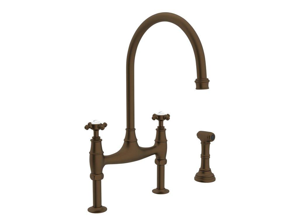 Perrin & Rowe English Bronze Two Handle Bridge Kitchen Faucet 
