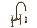 Two Handle Bridge Kitchen Faucet with Side Spray in English Bronze