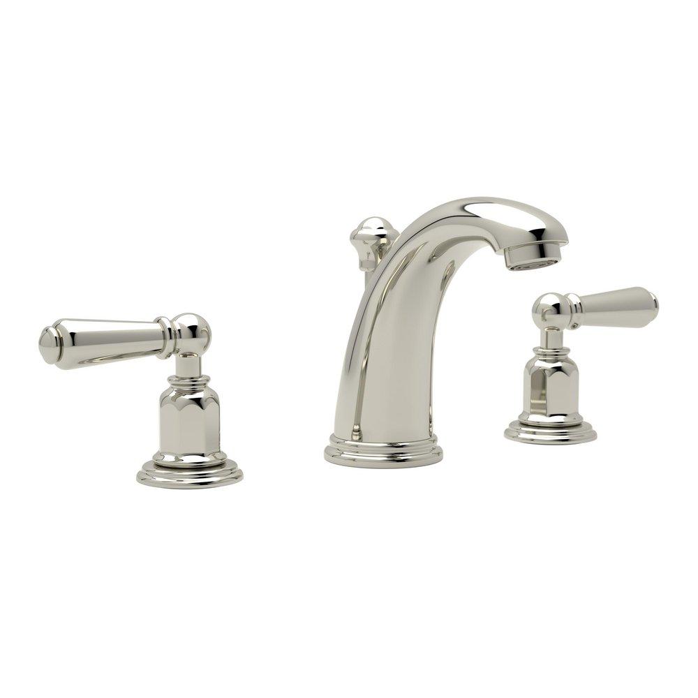 Perrin & Rowe&reg; Polished Nickel 1.2 gpm 3-Hole Widespread Lavatory Faucet with Double Lever Handle and 4 in. Spout Height 