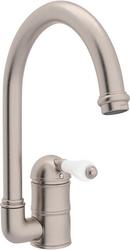 1-Hole Column Spout Kitchen Faucet with Single Porcelain Lever Handle in Satin Nickel