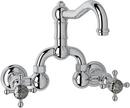 Wall Mount Bridge Bathroom Sink Faucet with Double Crystal Cross Handle in Polished Chrome