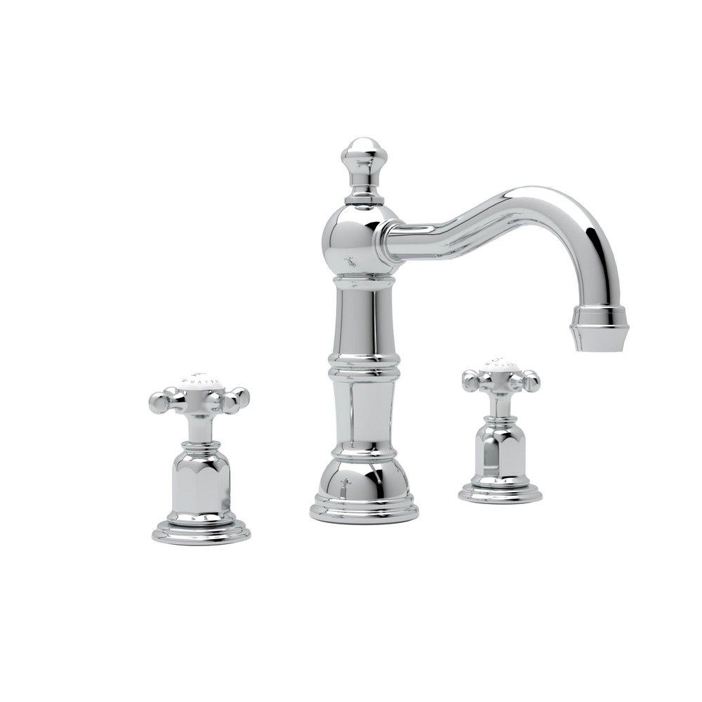 Perrin & Rowe Polished Chrome Two Handle Widespread Bathroom Sink Faucet 