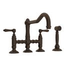 Two Handle Bridge Kitchen Faucet with Side Spray in Tuscan Brass