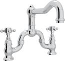 High Arc Bridge Kitchen Faucet with Double Cross Handle in Polished Chrome