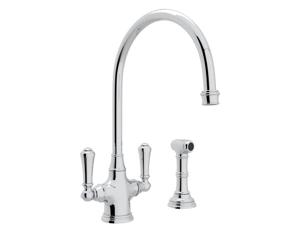Perrin & Rowe&reg; Polished Chrome 1.8 gpm 1-Hole Double Lever Handle Kitchen Faucet with Sidespray 