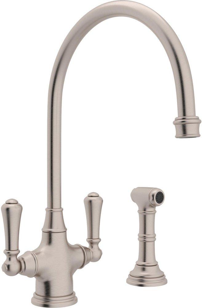 Perrin & Rowe&reg; Satin Nickel 1.8 gpm 1-Hole Double Lever Handle Kitchen Faucet with Sidespray 
