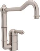 1-Hole Kitchen Faucet with Single Metal Lever Handle and Column Spout in Satin Nickel