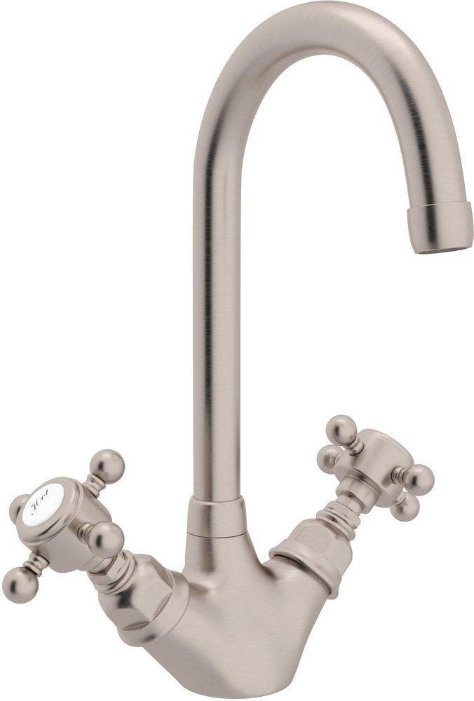 ROHL&reg; Satin Nickel 1.5 gpm 1-Hole Kitchen Sink Faucet with Double Cross Handle 