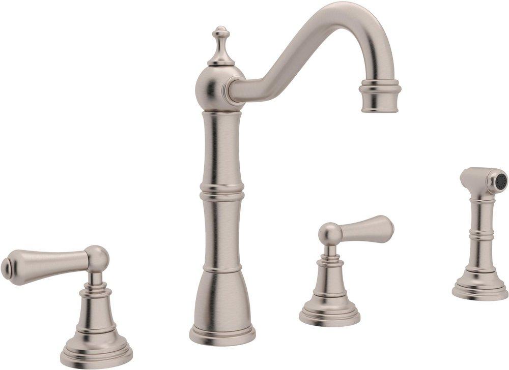 Perrin & Rowe&reg; Satin Nickel 1.5 gpm 4-Hole Double Lever Handle Kitchen Faucet 
