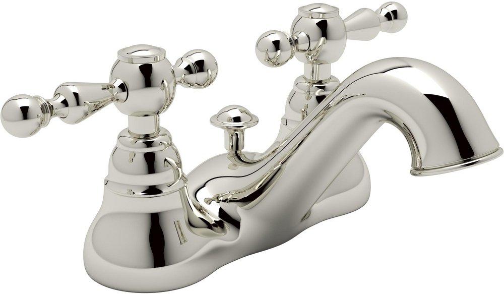 ROHL&reg; Polished Nickel Deckmount Bathroom Sink Faucet with Double Lever Handle 