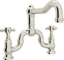 High Arc Bridge Kitchen Faucet with Double Cross Handle in Polished Nickel