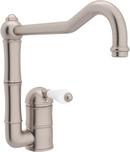 1-Hole Kitchen Faucet with Single Porcelain Lever Handle and 11 in. Column Spout in Satin Nickel