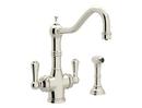 2-Hole Filtration Kitchen Faucet with Double Lever Handle and Sidespray in Polished Nickel