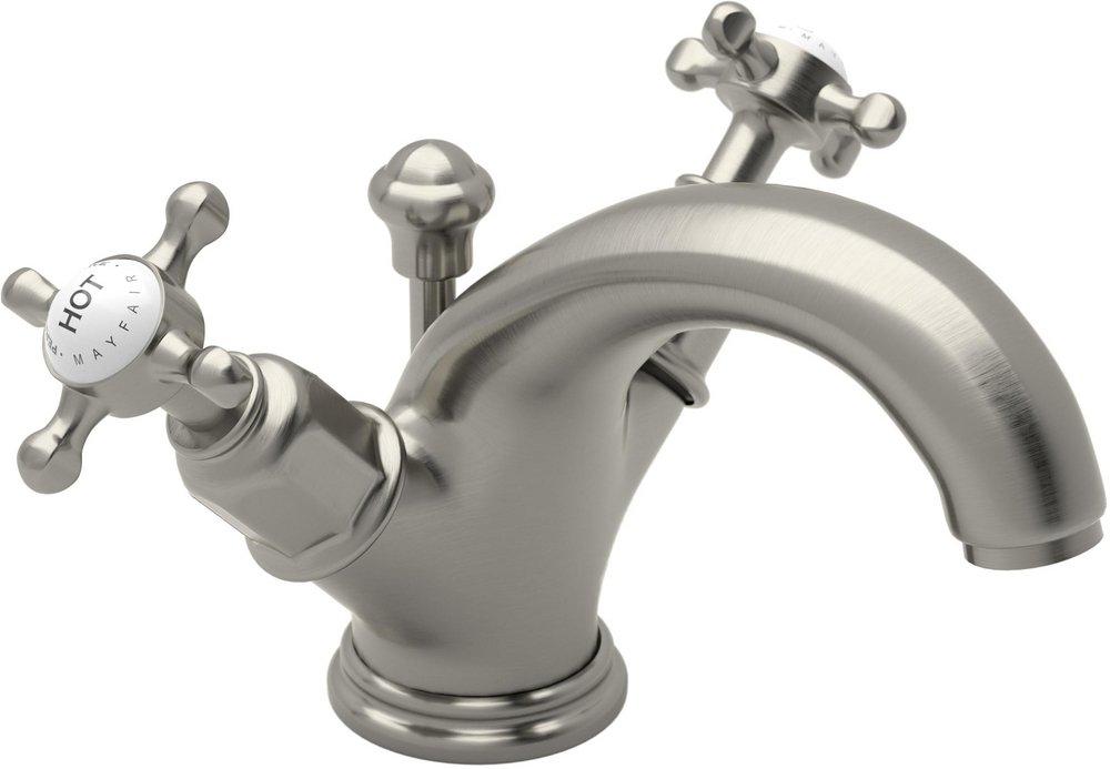 Perrin & Rowe&reg; Satin Nickel Two Handle Widespread Bathroom Sink Faucet Cross Handle 