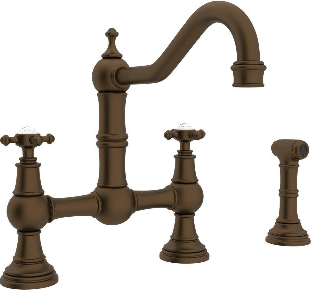Perrin & Rowe English Bronze Two Handle Bridge Kitchen Faucet 
