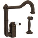 1-Hole Kitchen Faucet with Single Porcelain Lever Handle, Sidespray and 11 in. Column Spout in Tuscan Brass