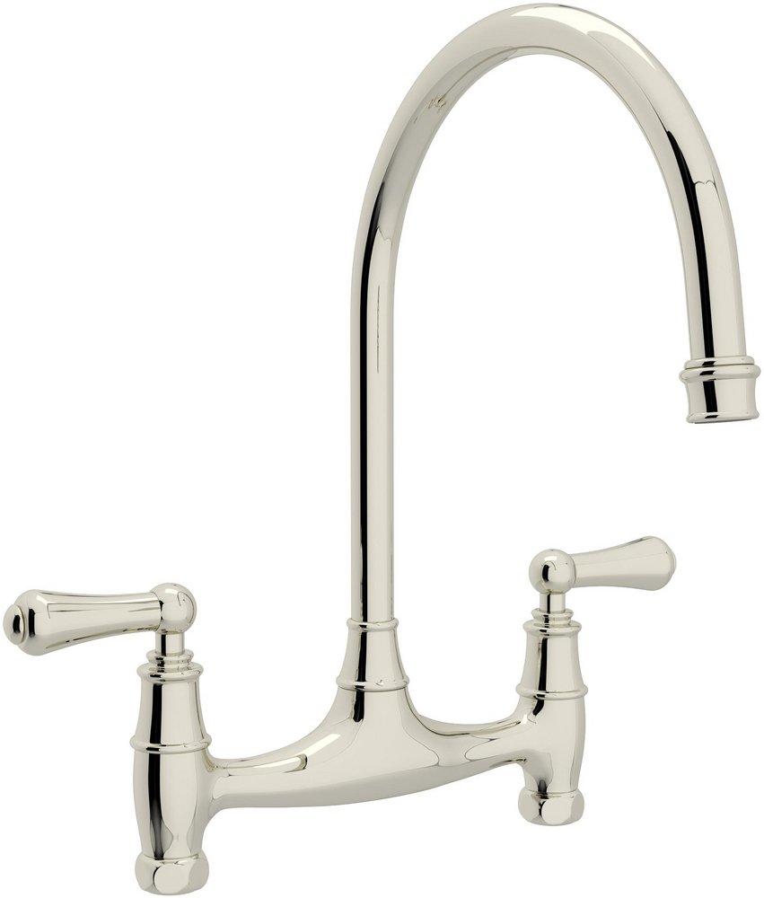 Perrin & Rowe&reg; Polished Nickel 2-Hole Double Lever Handle Bridge Kitchen Faucet 