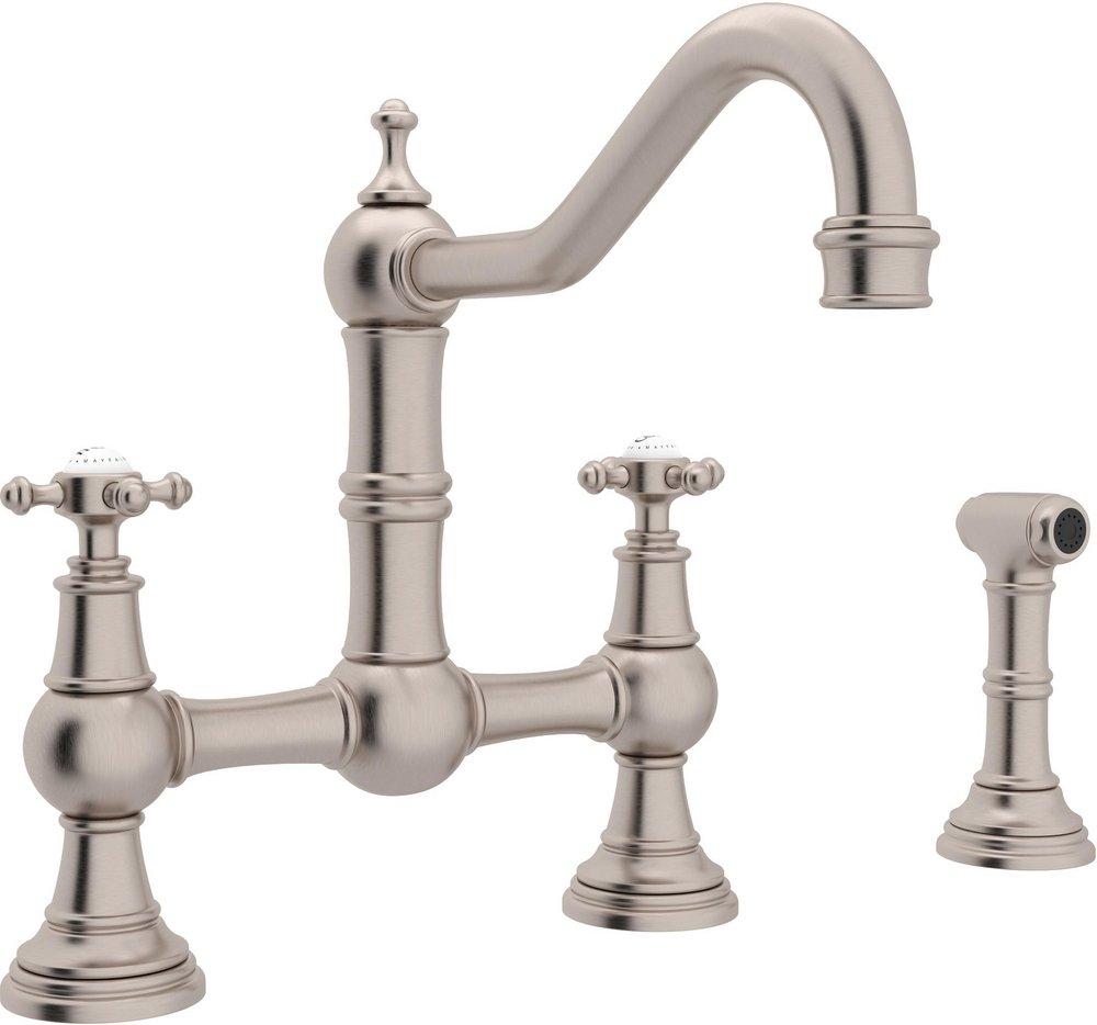 Perrin & Rowe Satin Nickel Two Handle Bridge Kitchen Faucet 