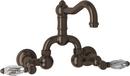 ROHL&reg; Tuscan Brass Wall Mount Bridge Bathroom Sink Faucet with Double Crystal Lever Handle 