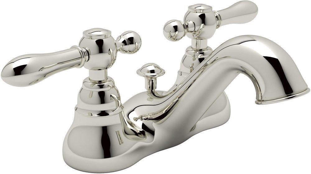 ROHL&reg; Polished Nickel Deckmount Bathroom Sink Faucet with Double Metal Lever Handle 