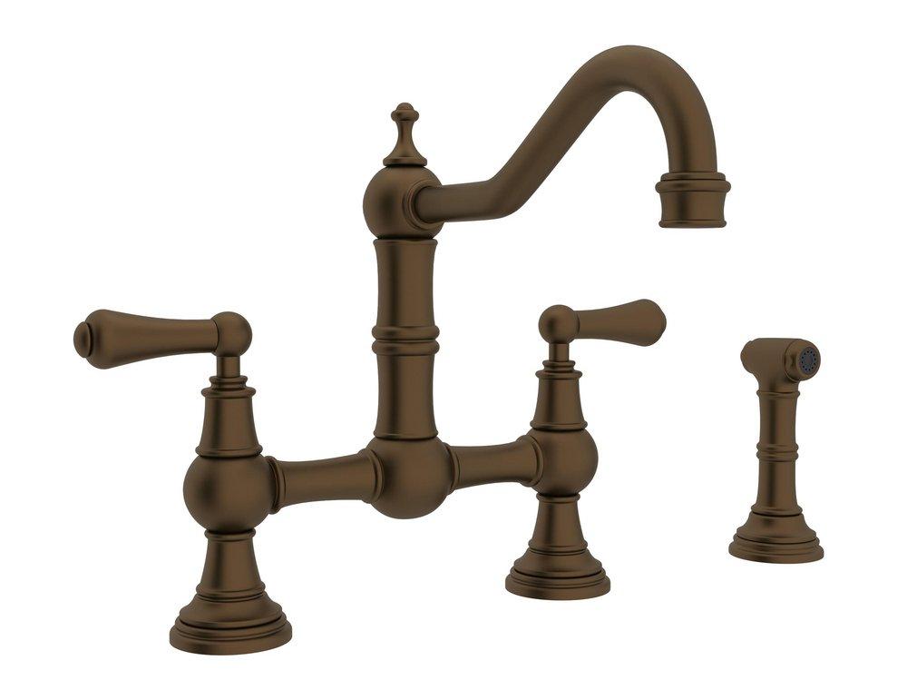 Perrin & Rowe English Bronze Two Handle Bridge Kitchen Faucet 