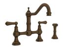 Two Handle Bridge Kitchen Faucet with Side Spray in English Bronze