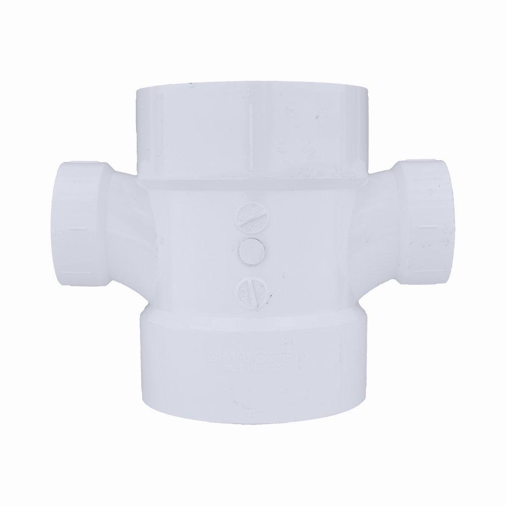 White PVC DWV Double Sanitary Tee 