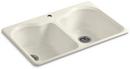 33 x 22 in. 1 Hole Cast Iron Double Bowl Drop-in Kitchen Sink in Biscuit