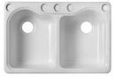 KOHLER White 33 x 22 in. 5 Hole Cast Iron Double Bowl Undermount Kitchen Sink 