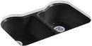 KOHLER Black Black&trade; 33 x 22 in. 5 Hole Cast Iron Double Bowl Undermount Kitchen Sink 