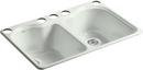 KOHLER Sea Salt&trade; 33 x 22 in. 5 Hole Cast Iron Double Bowl Undermount Kitchen Sink 