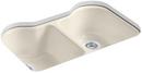 33 x 22 in. 5 Hole Cast Iron Double Bowl Undermount Kitchen Sink in Almond