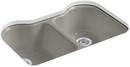 33 x 22 in. 5 Hole Cast Iron Double Bowl Undermount Kitchen Sink in Cashmere