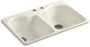 33 x 22 in. 2 Hole Cast Iron Double Bowl Drop-in Kitchen Sink in Biscuit