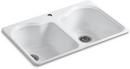 33 x 22 in. 1 Hole Cast Iron Double Bowl Drop-in Kitchen Sink in White