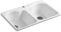 33 in. Drop-in Cast Iron Double Bowl Kitchen Sink in White