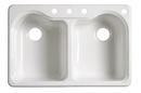 KOHLER White 33 x 22 in. 4 Hole Cast Iron Double Bowl Drop-in Kitchen Sink 