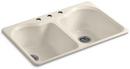 33 x 22 in. 3 Hole Cast Iron Double Bowl Drop-in Kitchen Sink in Almond